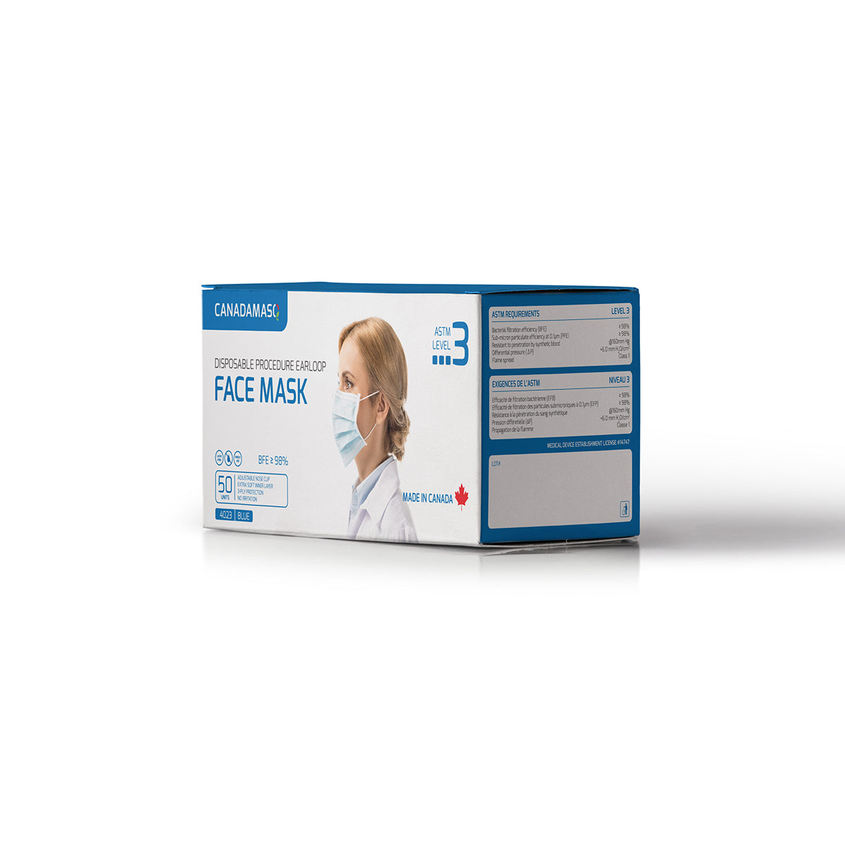 Canada Masq Box of 50 ASTM Level 3 Disposable procedure earloop anti-fog face mask
