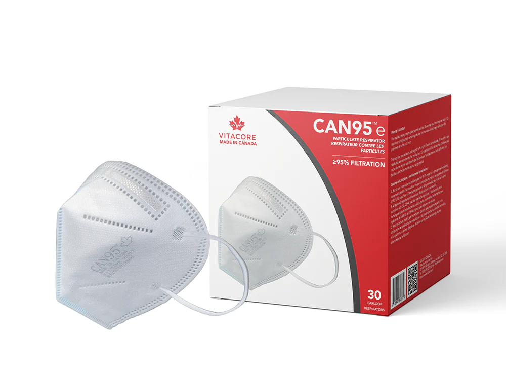 Box of 30 Vitacore CAN95 headband mask white N95 - made in Canada - 95PFE filtration